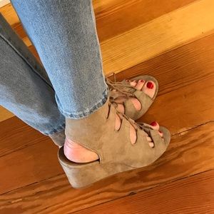 Target DV- Lace Up Wedges- Cream Suede